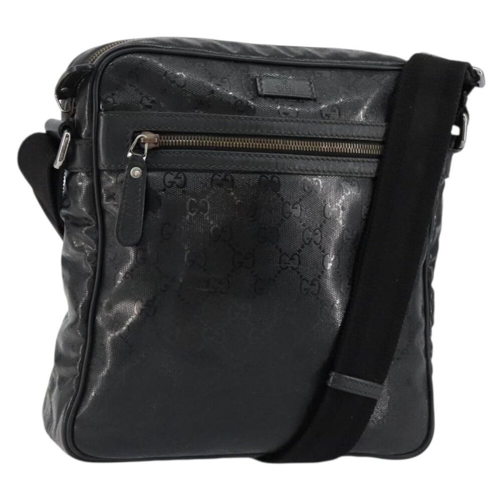Authentic GUCCI GG Implementation Bag Coated Canvas Black Silver 201448